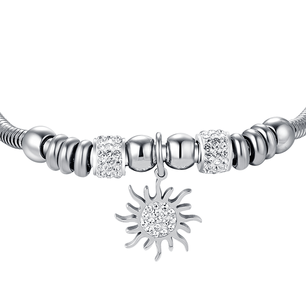 BRACELET SOLAIRE EN ACIER POUR FEMME AVEC CRISTAUX BLANCS