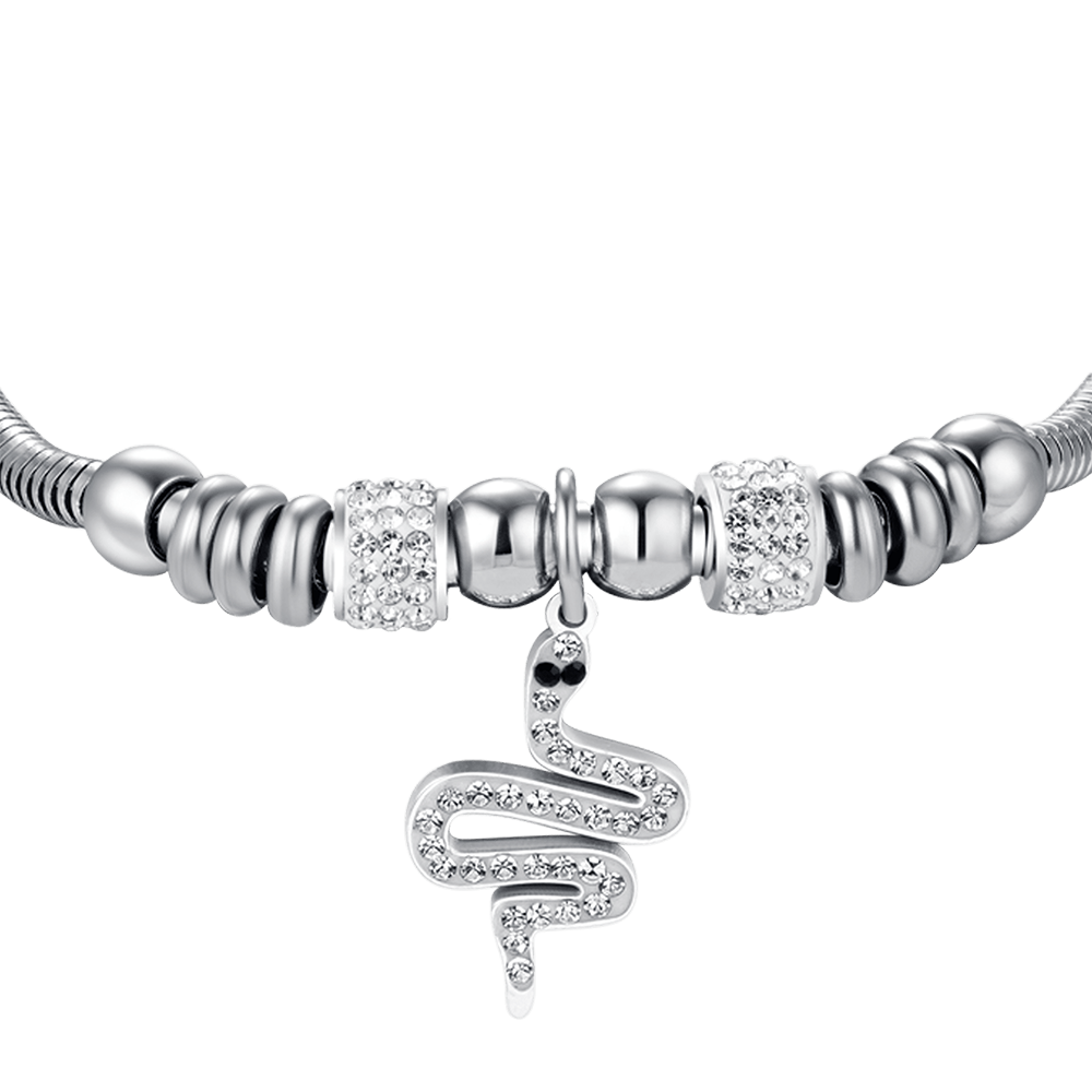 BRACELET ACIER SERPENT POUR FEMME AVEC CRISTAUX BLANCS