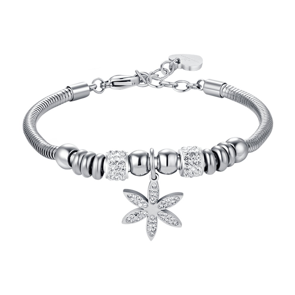 BRACELET FEMME EN ACIER AVEC FLEUR DE VIE AVEC CRISTAUX BLANCS