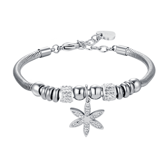 BRACELET FEMME EN ACIER AVEC FLEUR DE VIE AVEC CRISTAUX BLANCS