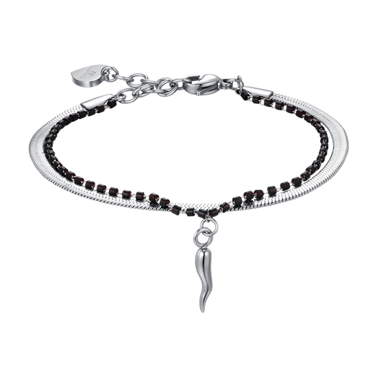 BRACELET FEMME EN ACIER AVEC ÉLÉMENTS EN CORNE ET NOIRS