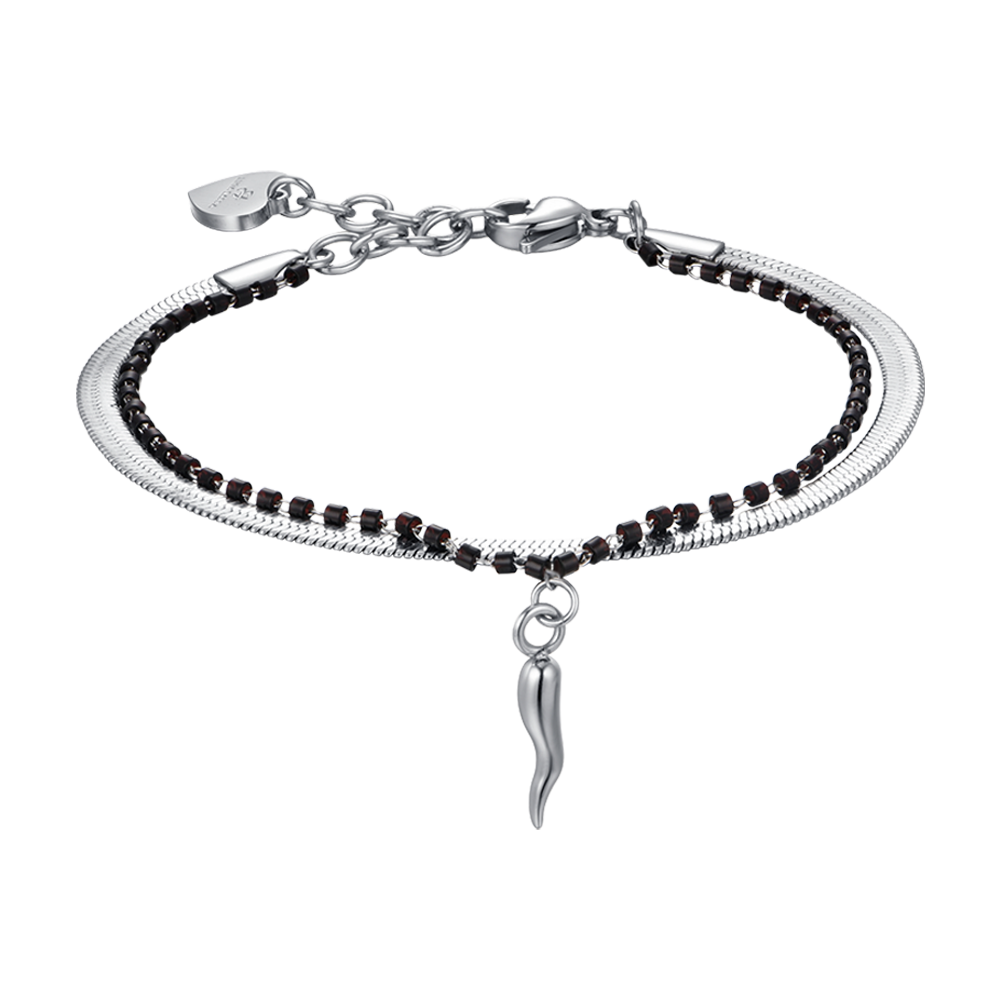 BRACELET FEMME EN ACIER AVEC ÉLÉMENTS EN CORNE ET NOIRS