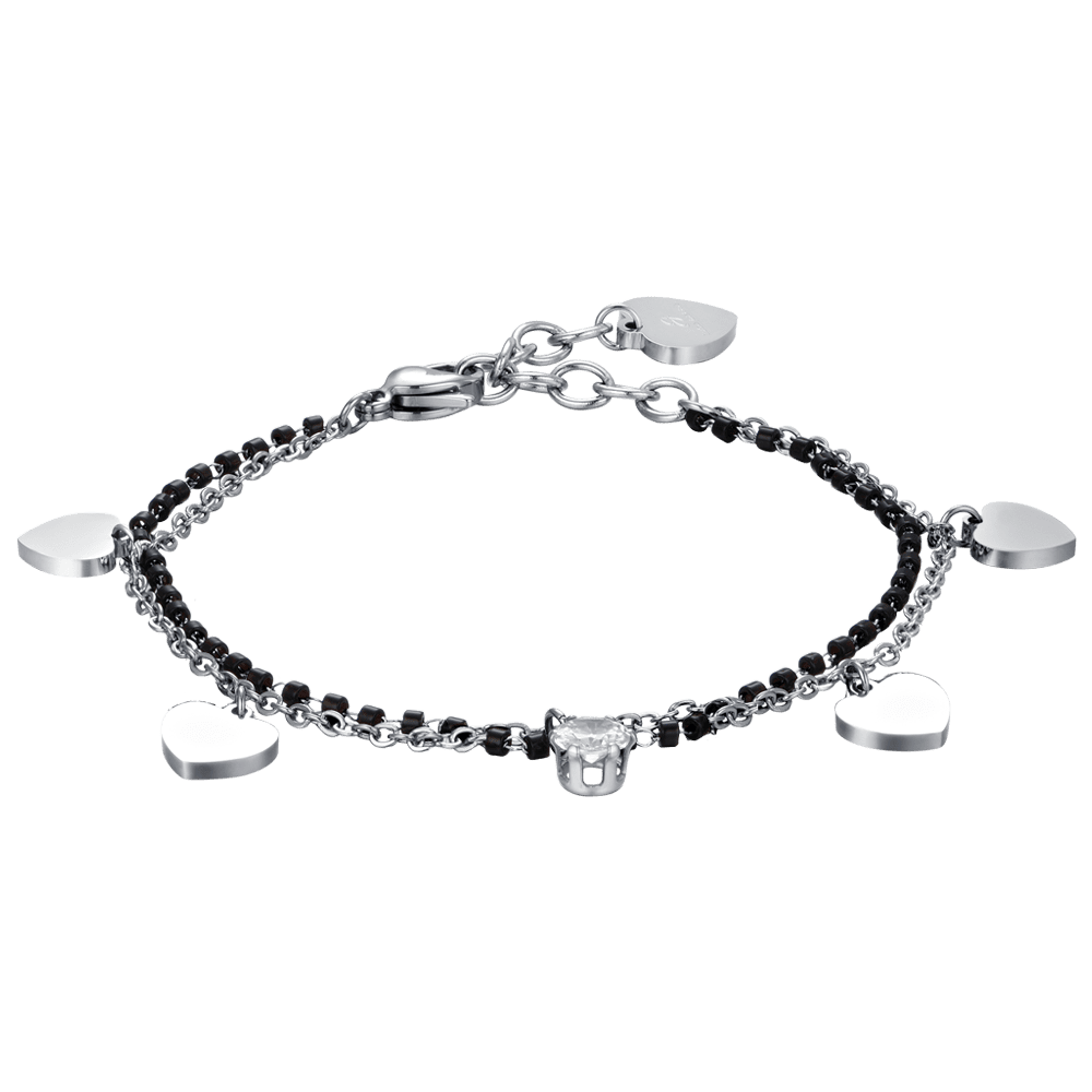 BRACELET POUR FEMME EN ACIER AVEC CŒURS, ÉLÉMENTS NOIRS ET CRISTAUX BLANCS Luca Barra