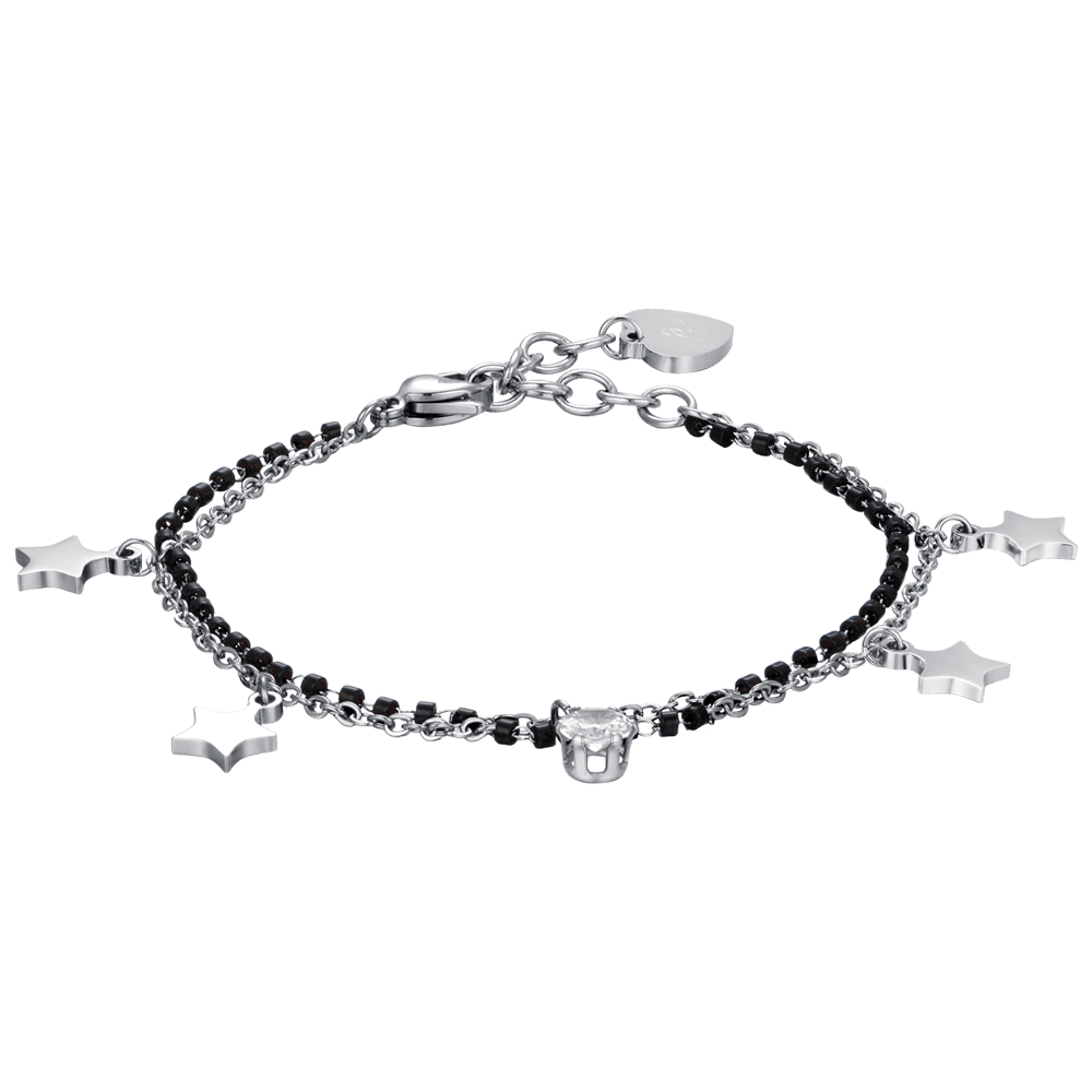 BRACELET POUR FEMME EN ACIER AVEC ÉTOILES, ÉLÉMENTS IP NOIRS ET CRISTAL BLANC