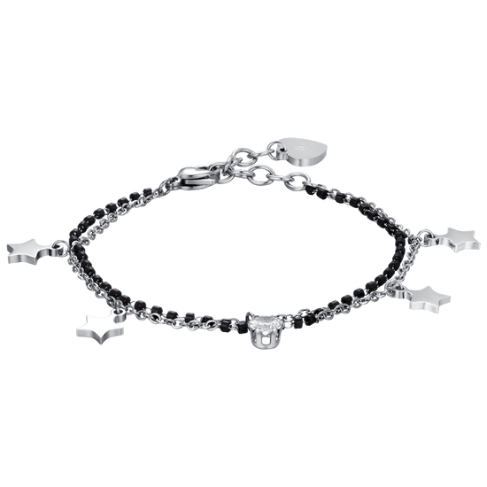 BRACELET POUR FEMME EN ACIER AVEC ETOILES, ELEMENTS EN IP NOIR ET CRISTAL BLANC Luca Barra