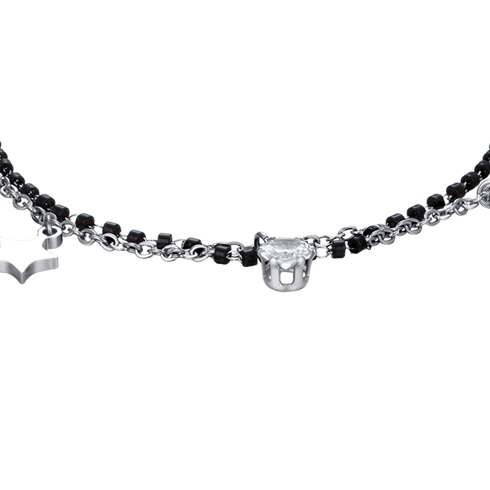 BRACELET POUR FEMME EN ACIER AVEC ÉTOILES, ÉLÉMENTS IP NOIRS ET CRISTAL BLANC