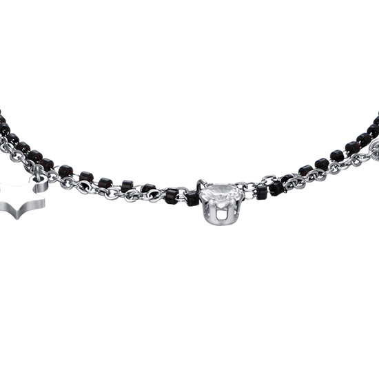 BRACELET POUR FEMME EN ACIER AVEC ÉTOILES, ÉLÉMENTS IP NOIRS ET CRISTAL BLANC