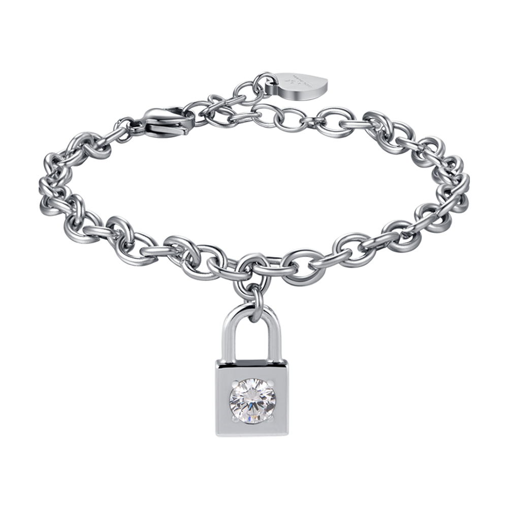 BRACELET CADENAS EN ACIER POUR FEMME AVEC CRISTAL BLANC