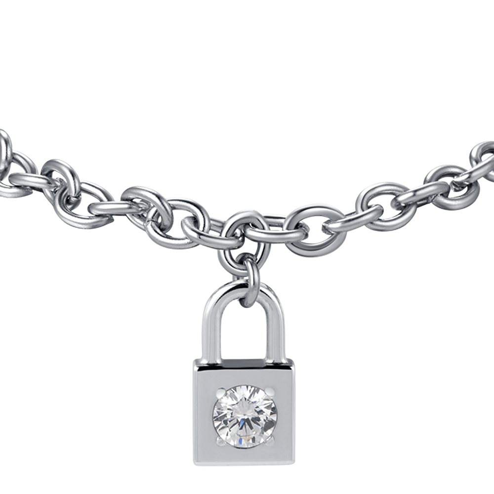 BRACELET CADENAS EN ACIER POUR FEMME AVEC CRISTAL BLANC