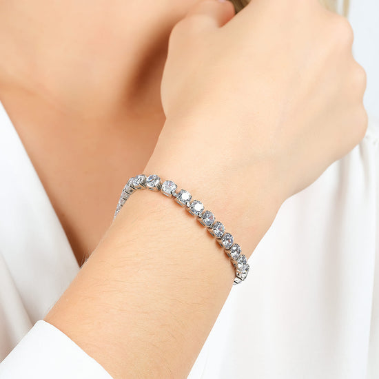 BRACELET DE TENNIS EN ACIER POUR FEMMES AVEC CRISTAUX BLANCS DE 4 MM