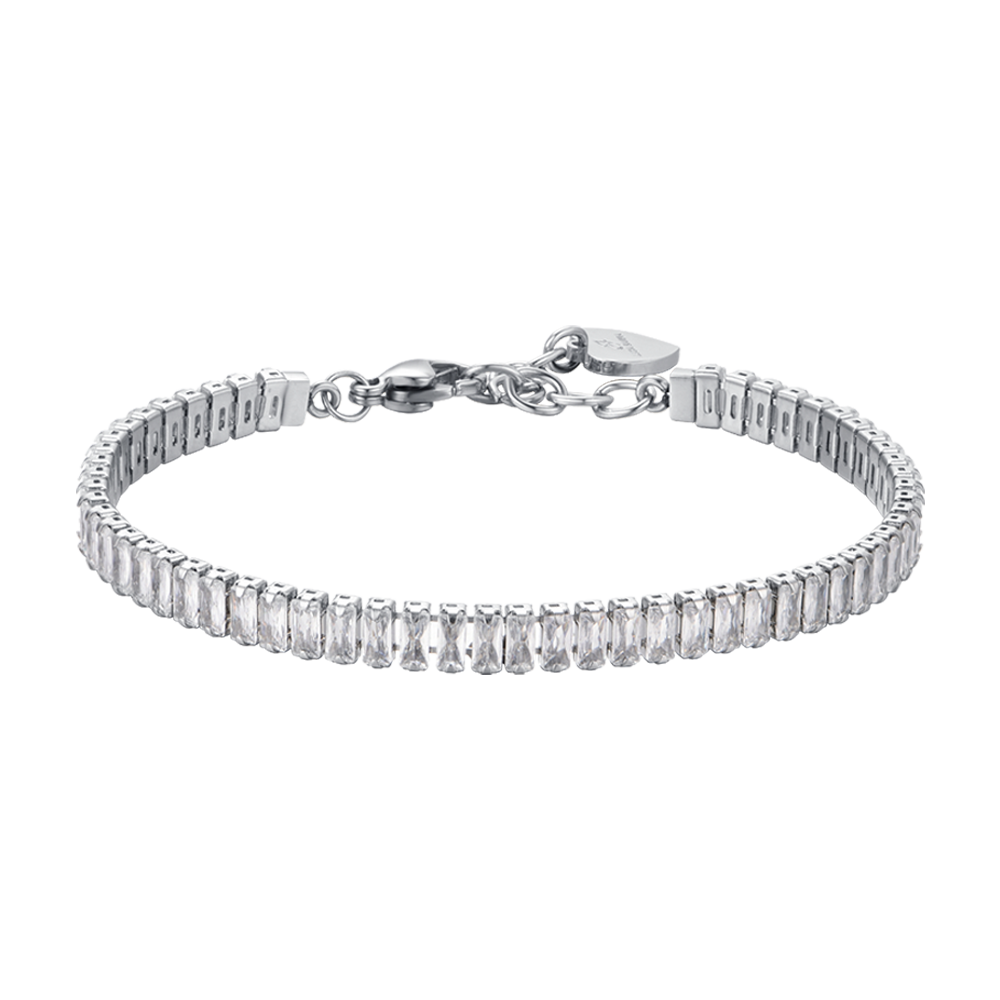 BRACELET TENNIS EN ACIER POUR FEMMES AVEC CRISTAUX BAGUETTES BLANCS