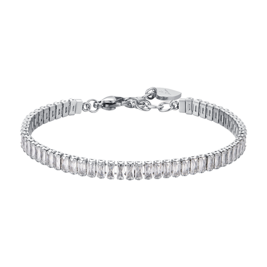 BRACELET TENNIS EN ACIER POUR FEMMES AVEC CRISTAUX BAGUETTES BLANCS