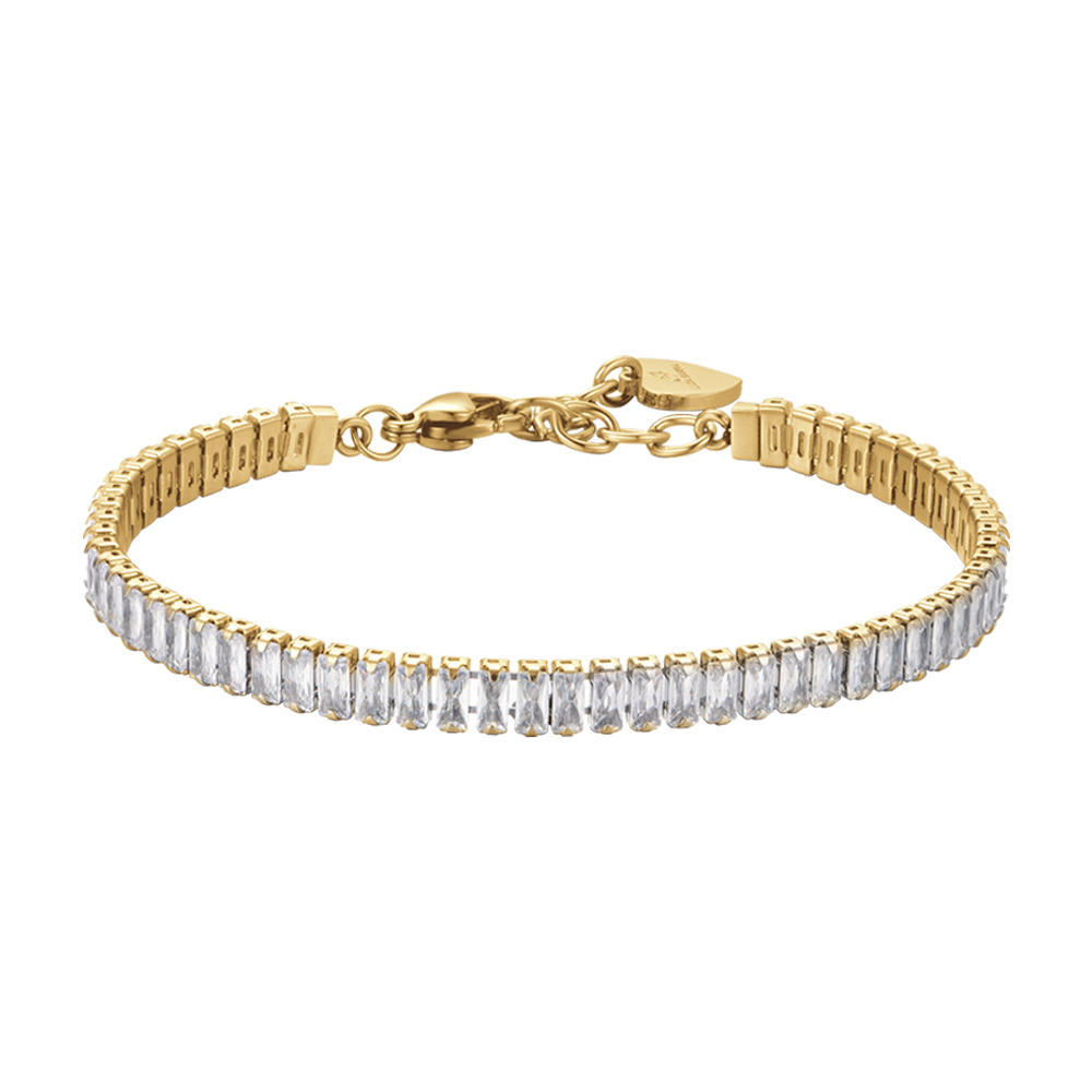 BRACELET TENNIS EN ACIER POUR FEMMES AVEC CRISTAUX BAGUETTES BLANCS