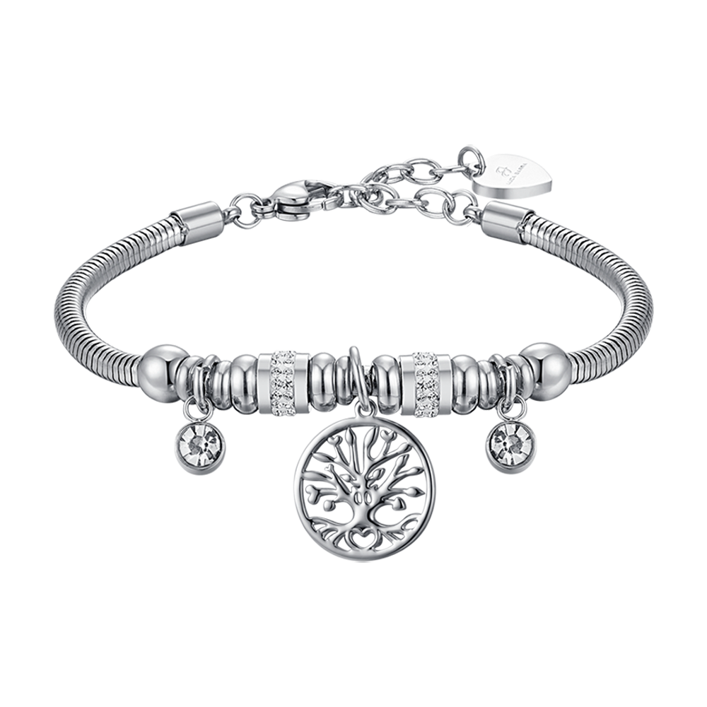 BRACELET POUR FEMME EN ACIER AVEC ARBRE DE VIE ET CRISTAUX BLANCS