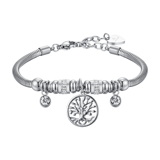 BRACELET POUR FEMME EN ACIER AVEC ARBRE DE VIE ET CRISTAUX BLANCS