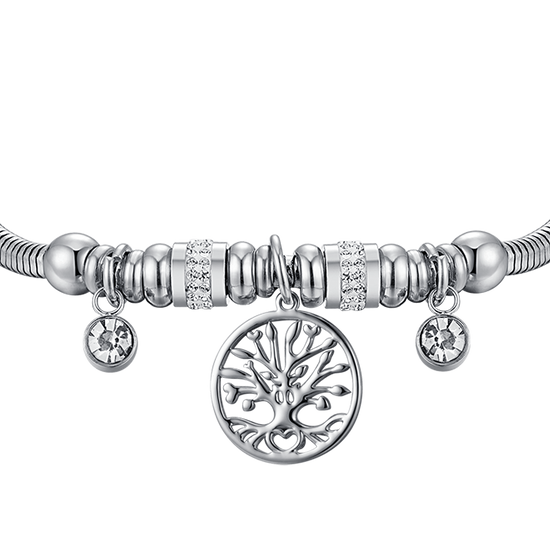 BRACELET POUR FEMME EN ACIER AVEC ARBRE DE VIE ET CRISTAUX BLANCS