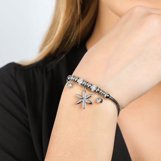 BRACELET POUR FEMME EN ACIER AVEC FLEUR DE VIE ET CRISTAUX BLANCS