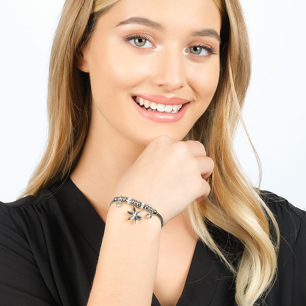 BRACELET POUR FEMME EN ACIER AVEC FLEUR DE VIE ET CRISTAUX BLANCS