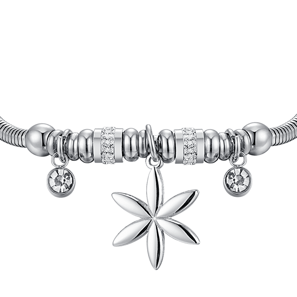 BRACELET POUR FEMME EN ACIER AVEC FLEUR DE VIE ET CRISTAUX BLANCS