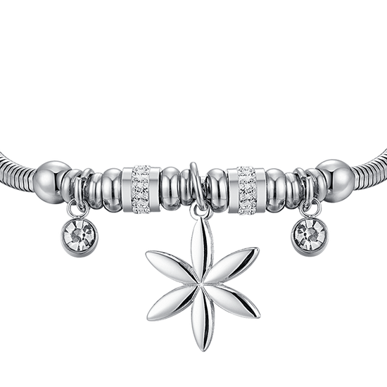 BRACELET POUR FEMME EN ACIER AVEC FLEUR DE VIE ET CRISTAUX BLANCS