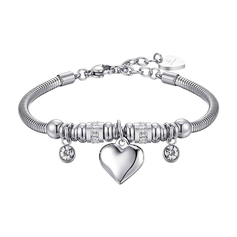 BRACELET POUR FEMME EN ACIER AVEC CŒUR ET CRISTAUX BLANCS