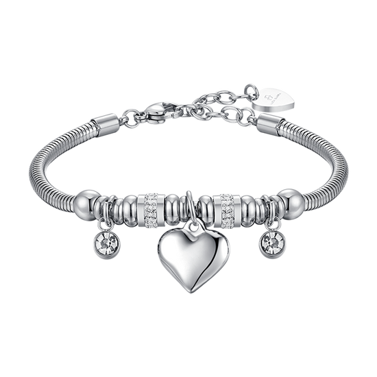 BRACELET POUR FEMME EN ACIER AVEC CŒUR ET CRISTAUX BLANCS