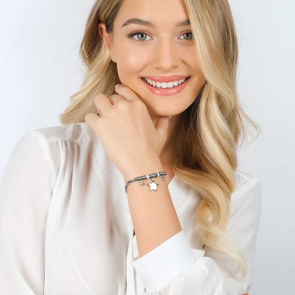 BRACELET POUR FEMME EN ACIER AVEC ÉTOILE ET CRISTAUX BLANCS