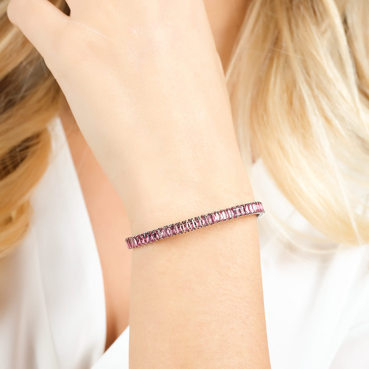 BRACELET FEMME EN ACIER AVEC CRISTAUX FUCHSIA