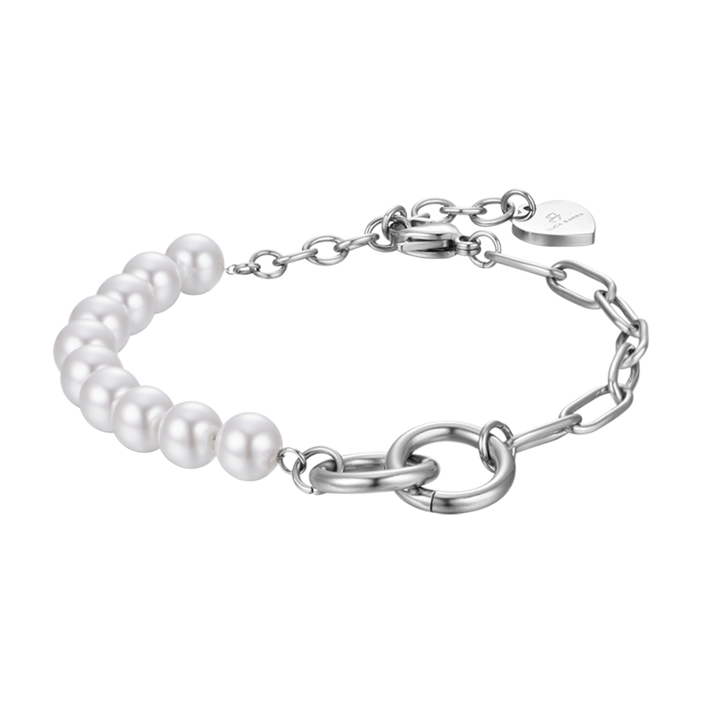 BRACELET FEMME EN ACIER AVEC PERLES BLANCHES