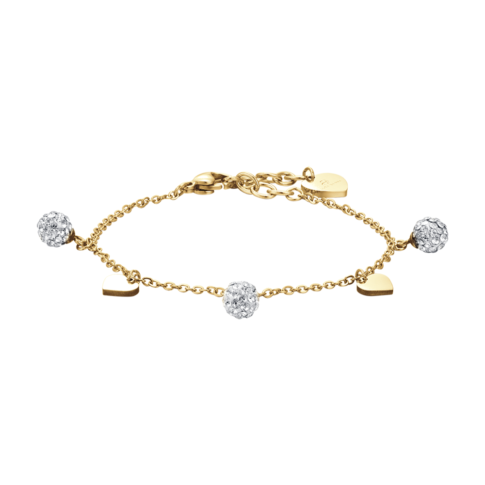 BRACELET FEMME EN ACIER DORÉ IP AVEC CŒURS ET CRISTAUX BLANCS