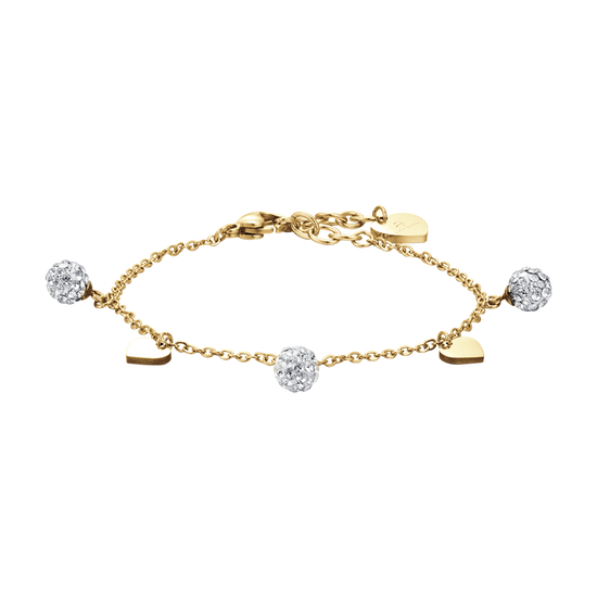 BRACELET FEMME EN ACIER DORÉ IP AVEC CŒURS ET CRISTAUX BLANCS