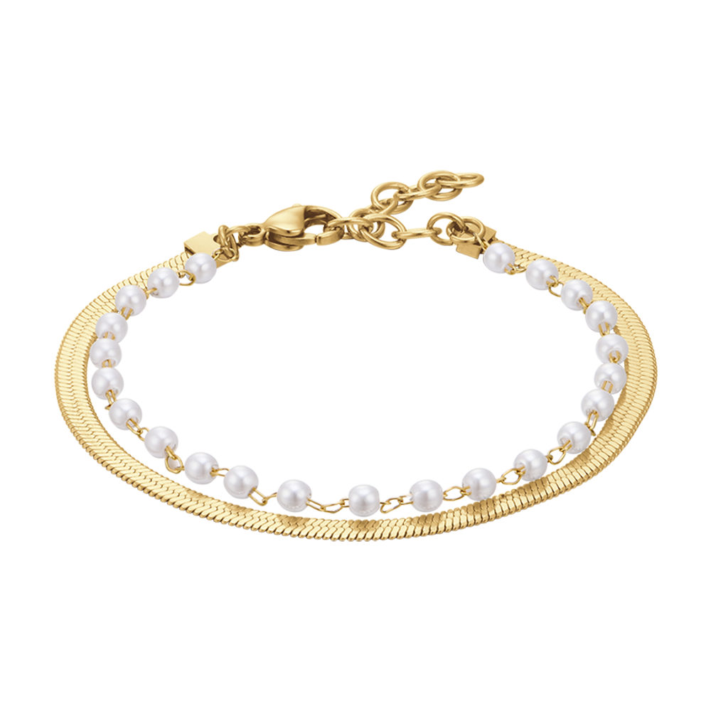 BRACCIALE DONNA IN ACCIAIO IP GOLD CON PERLE BIANCHE