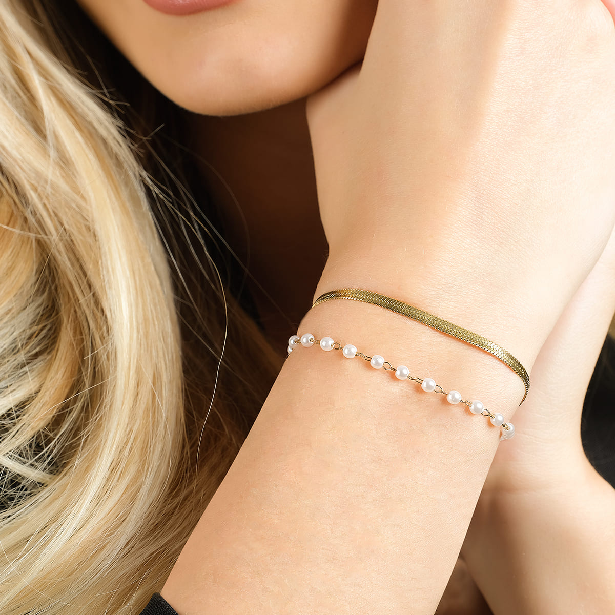 BRACCIALE DONNA IN ACCIAIO IP GOLD CON PERLE BIANCHE