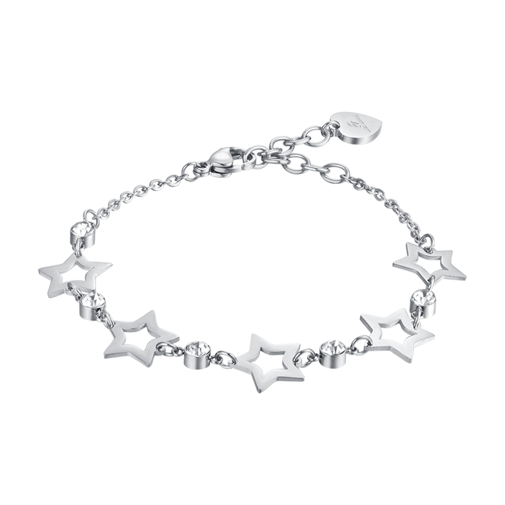 BRACELET POUR FEMME EN ACIER AVEC ÉTOILES AJOURÉES ET CRISTAUX BLANCS