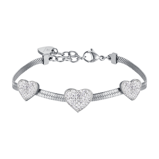 BRACELET POUR FEMME EN ACIER SERPENTÉ AVEC CŒURS AVEC CRISTAUX BLANCS