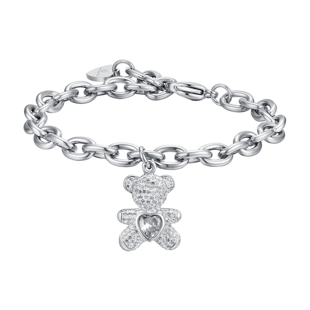 BRACELET ACIER POUR FEMME AVEC OURS AVEC CRISTAUX BLANCS