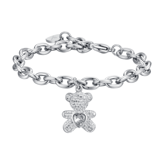 BRACELET ACIER POUR FEMME AVEC OURS AVEC CRISTAUX BLANCS