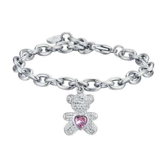 BRACELET ACIER POUR FEMME AVEC OURS AVEC CRISTAUX ROSES ET BLANCS