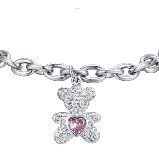 BRACELET ACIER POUR FEMME AVEC OURS AVEC CRISTAUX ROSES ET BLANCS