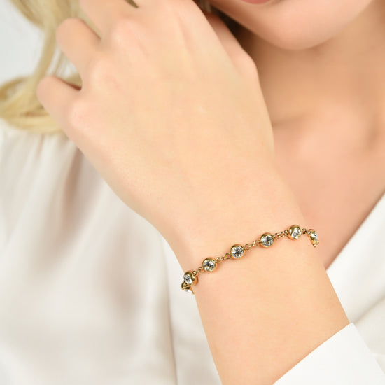 BRACELET POUR FEMME EN ACIER ET OR IP AVEC CRISTAUX BLANCS