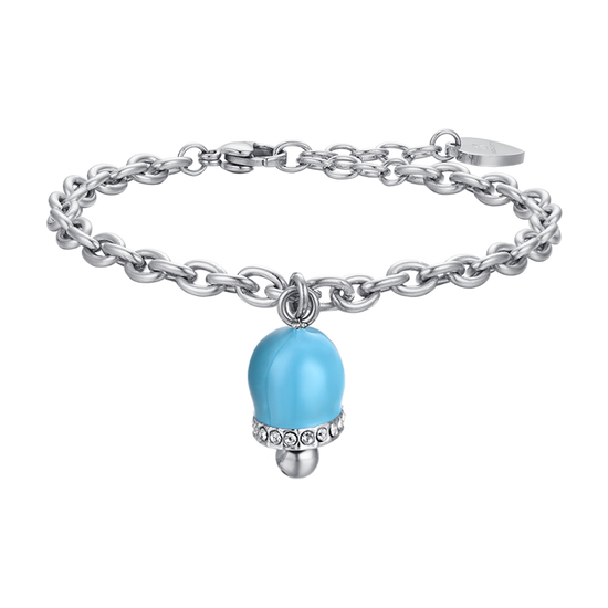 BRACELET FEMME EN ACIER AVEC CLOCHE ÉMAILLÉE TURQUOISE ET CRISTAUX