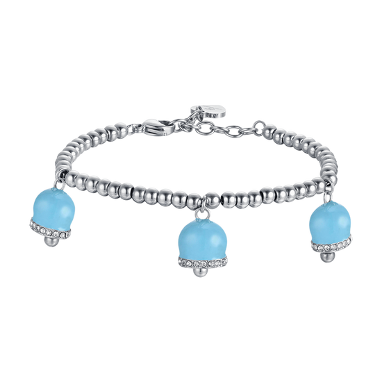 BRACELET FEMME EN ACIER AVEC CLOCHES EN ÉMAIL TURQUOISE ET CRISTAUX