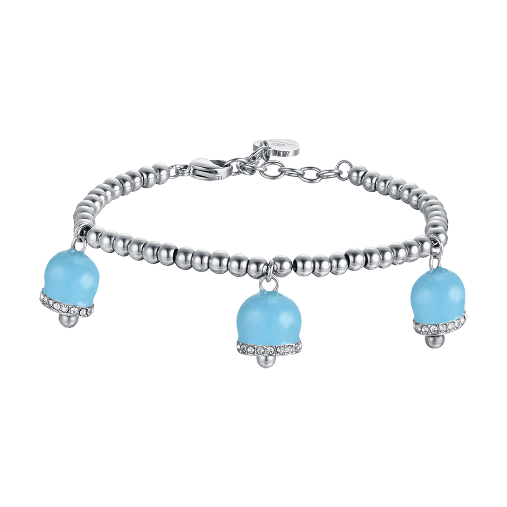 BRACELET FEMME EN ACIER AVEC CLOCHES EN ÉMAIL TURQUOISE ET CRISTAUX