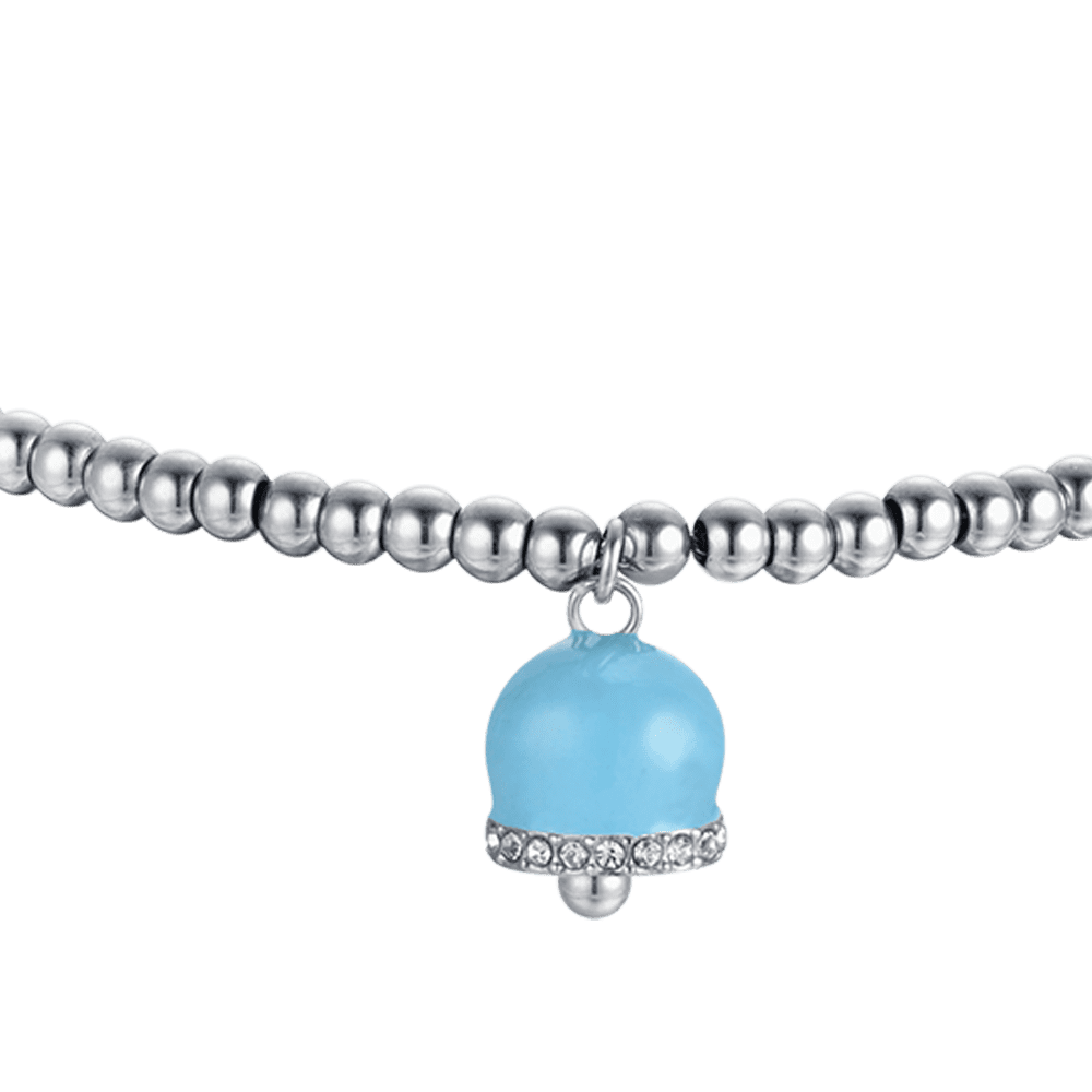 BRACELET FEMME EN ACIER AVEC CLOCHES EN ÉMAIL TURQUOISE ET CRISTAUX