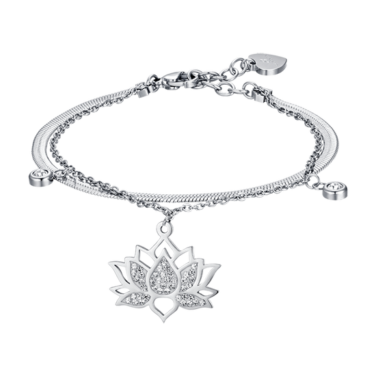 BRACELET FEMME EN ACIER AVEC FLEUR DE LOTUS ET CRISTAUX BLANCS