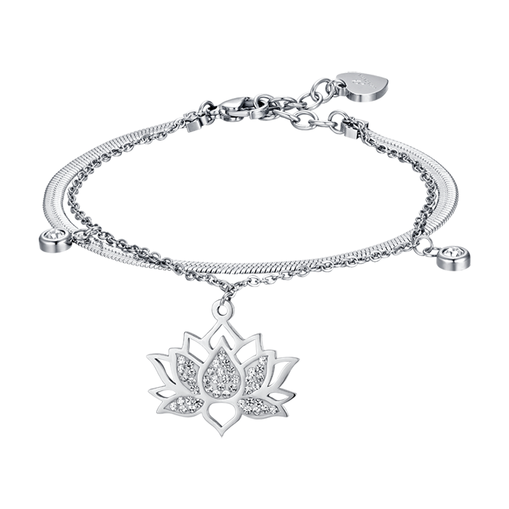 BRACELET FEMME EN ACIER AVEC FLEUR DE LOTUS ET CRISTAUX BLANCS