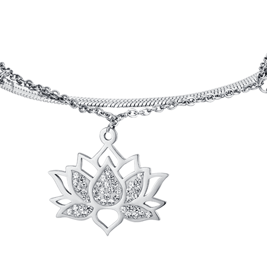 BRACELET FEMME EN ACIER AVEC FLEUR DE LOTUS ET CRISTAUX BLANCS