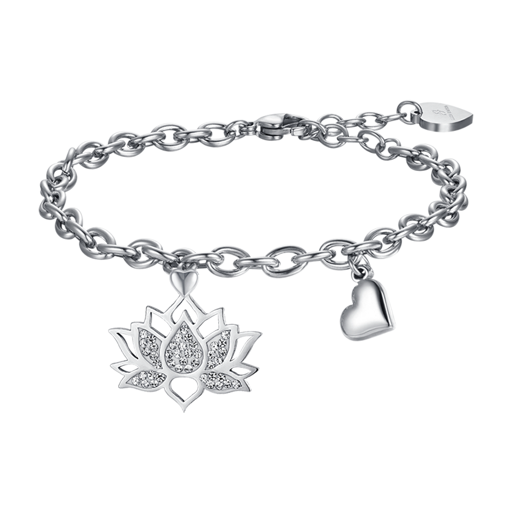 BRACELET FEMME EN ACIER AVEC FLEUR DE LOTUS ET CRISTAUX BLANCS