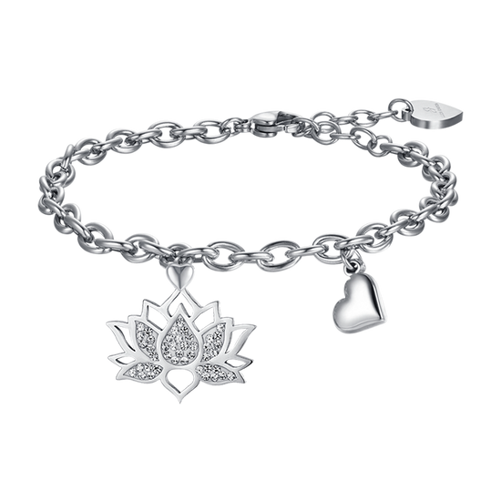 BRACELET FEMME EN ACIER AVEC FLEUR DE LOTUS ET CRISTAUX BLANCS