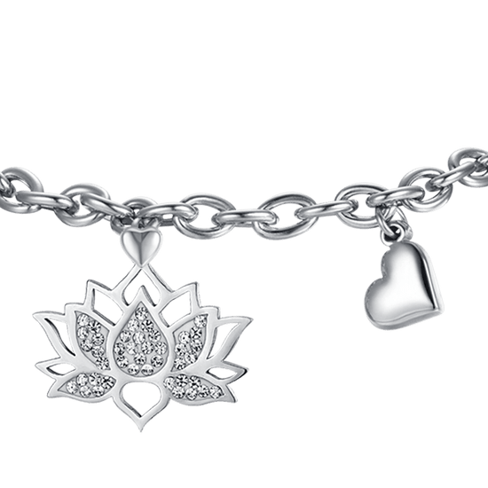 BRACELET FEMME EN ACIER AVEC FLEUR DE LOTUS ET CRISTAUX BLANCS